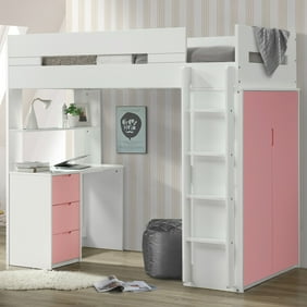 Acme Ragna Twin Loft Bed With Desk And Wardrobe In White Walmart Com