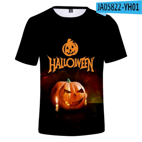 Men Women Halloween T-Shirt Novelty Trend Pumpkin Skeleton Tee Tops Funny Crew Neck Short Sleeve Pumpkin Graphic Shirts