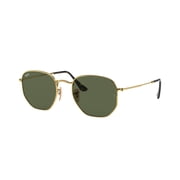 Ray-Ban Hexagonal Flat Lenses Sunglasses, Classic Geometric glasses, Arista Gold/G-15 Green, Size 51