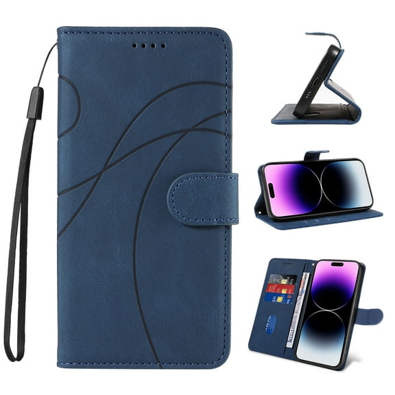 for Google Pixel 6 Case, Vintage Embossed Phone Case Wallet Card Holder PU Leather Stand Flip Case Wrist Strap Magnetic Closure Shockproof Protective Cover for Google Pixel 6, Darkblue