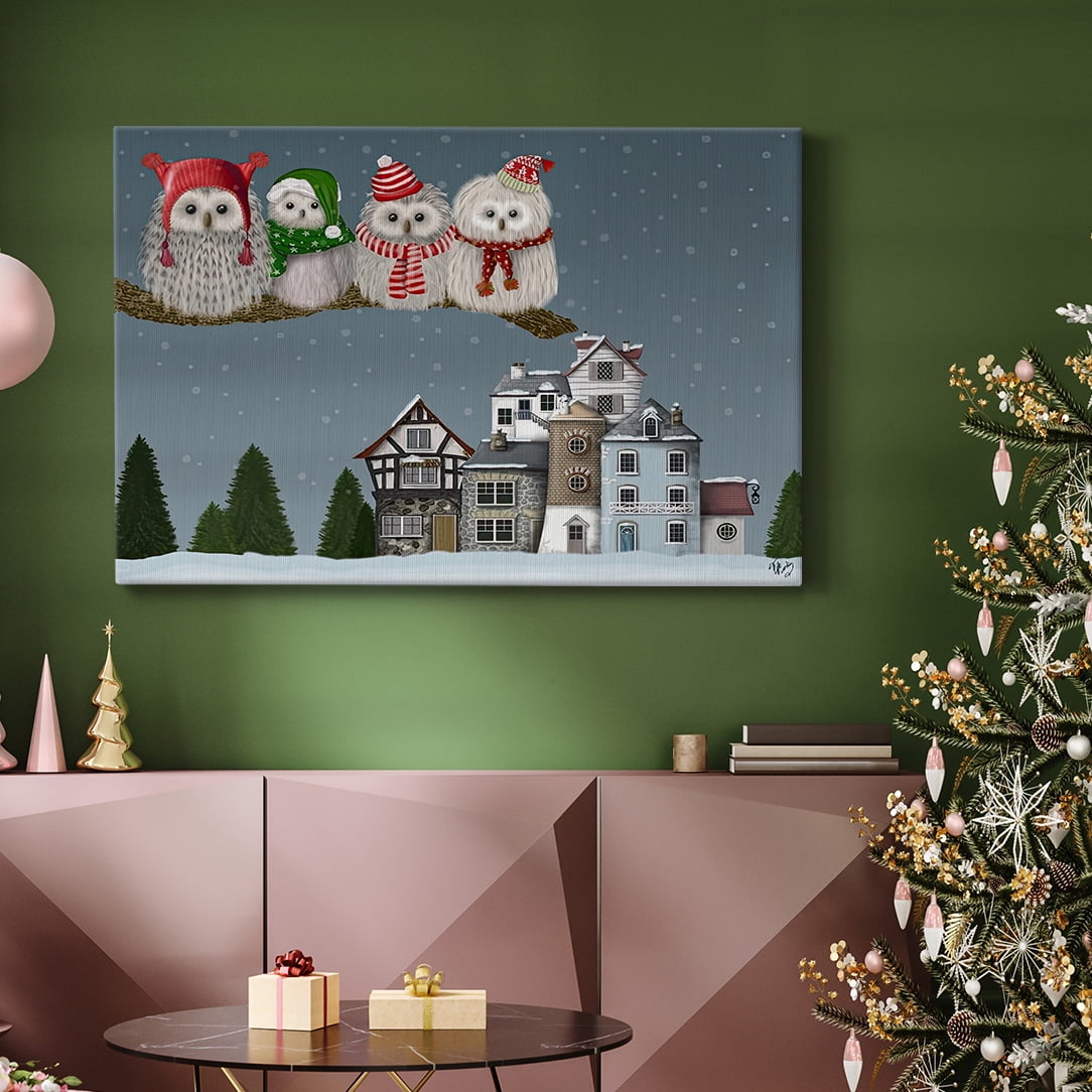 Christmas Christmas Owl Village- Gallery Wrapped Canvas