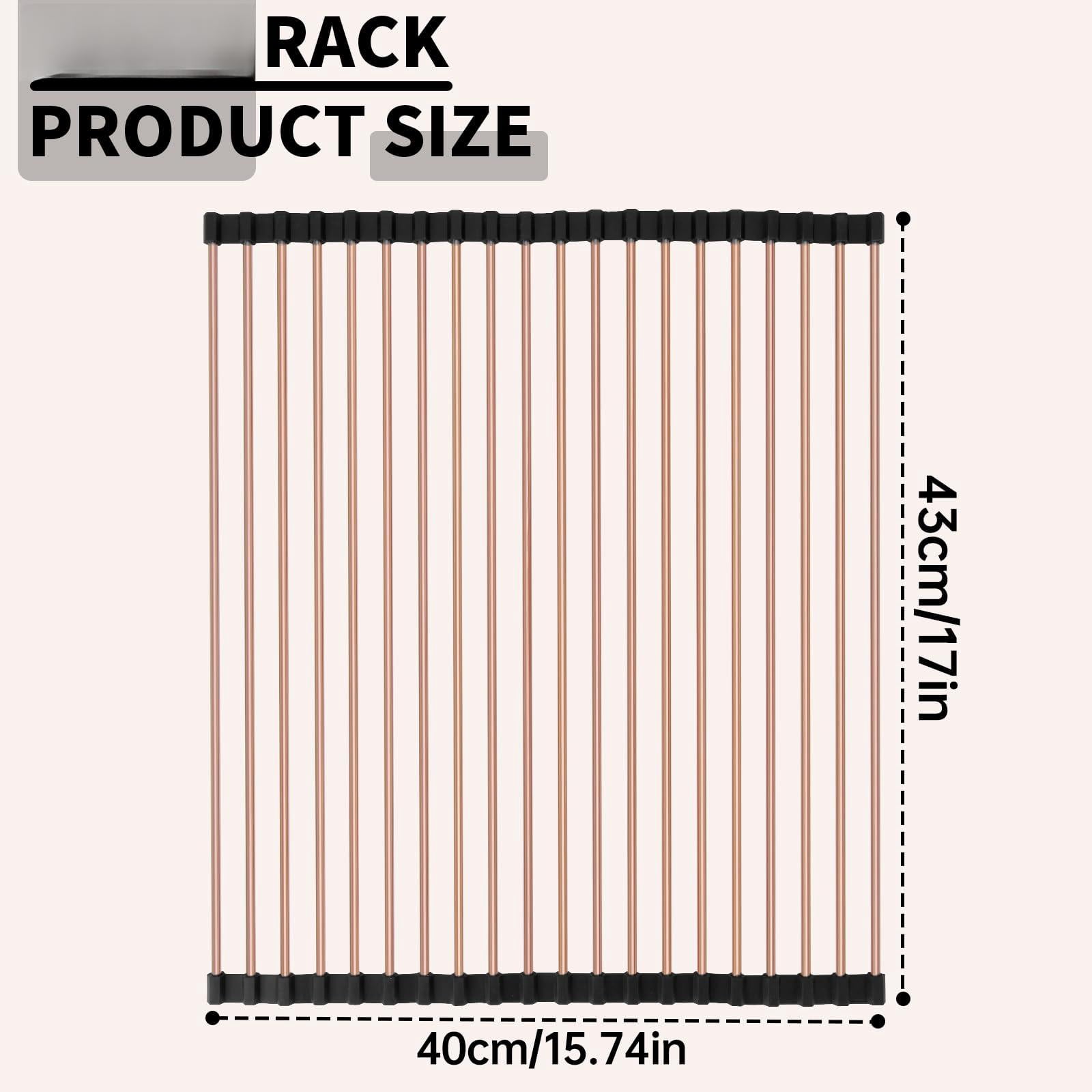 15.74"*17" Large Roll Up Dish Drying Rack Over The Sink  Stainless Steel Multipurpose Foldable With Anti-slip Silicone For Kitchen Counter Drainer Rose