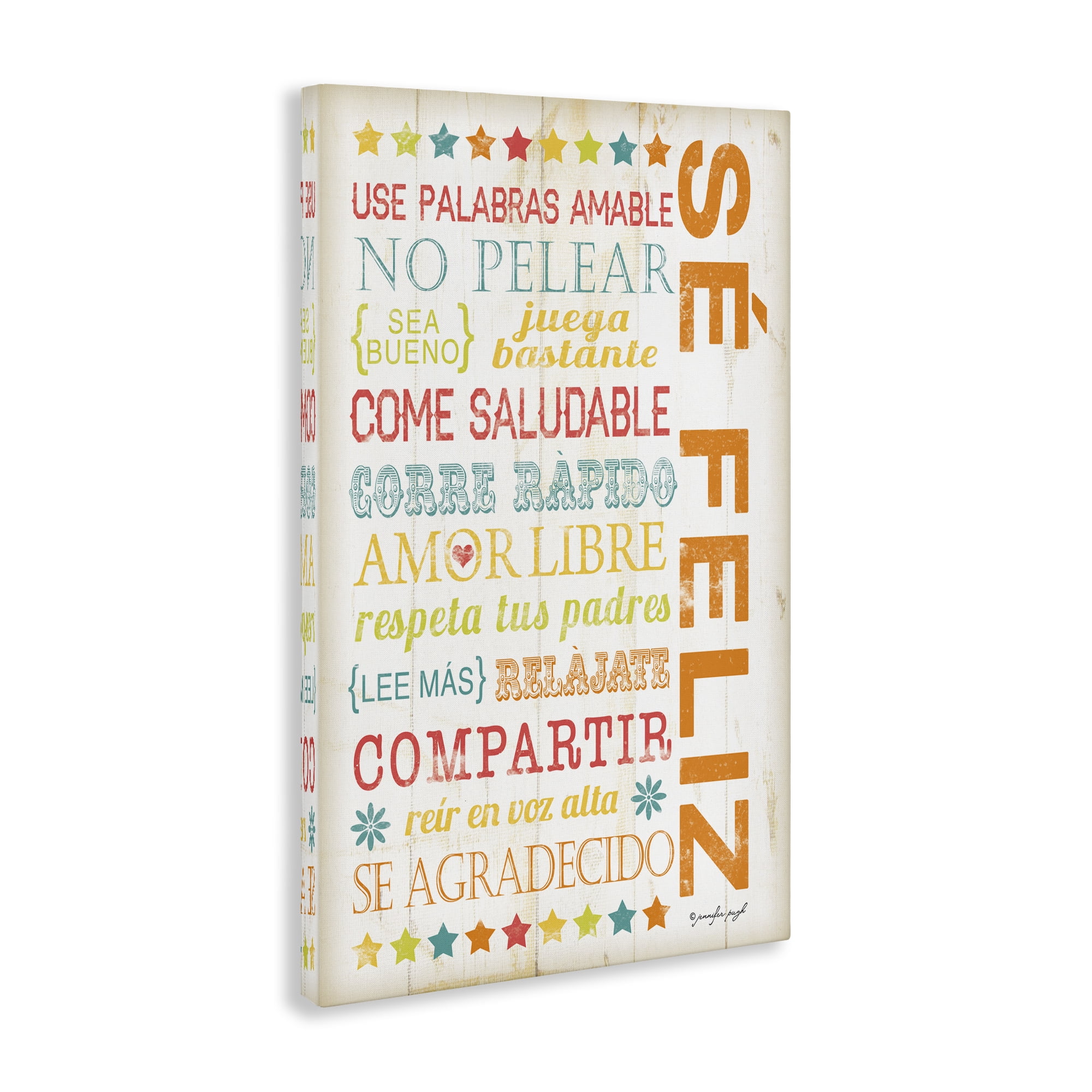 Stupell Industries Frases para Ser Feliz Inspirational Quotes & Sayings Painting Wrapped Canvas Art Print Wall Art, 30 x 45