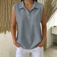 thumbnail image 2 of VBVC Women's Waffle Collared Sleeveless Shirt , Casual Button Down Top For Women, Ladies' Summer Work Blouse with Pockets,Gray,S-2XL, 2 of 7