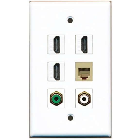 RiteAV - 3 HDMI 1 Port RCA White 1 Port RCA Green 1 Port Phone RJ11 RJ12 Beige Wall Plate