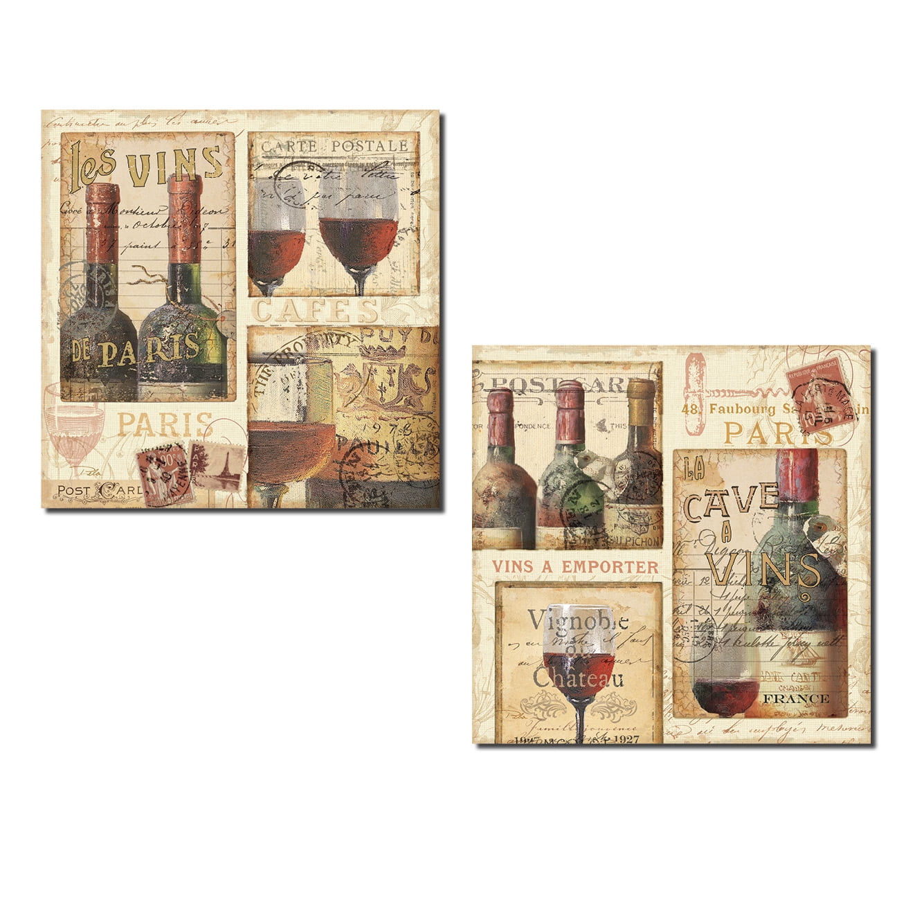 Beautiful Carte Postale Paris France Wine Bottles Collage Set By Pela Two 12x12in Paper Posters Walmart Com Walmart Com