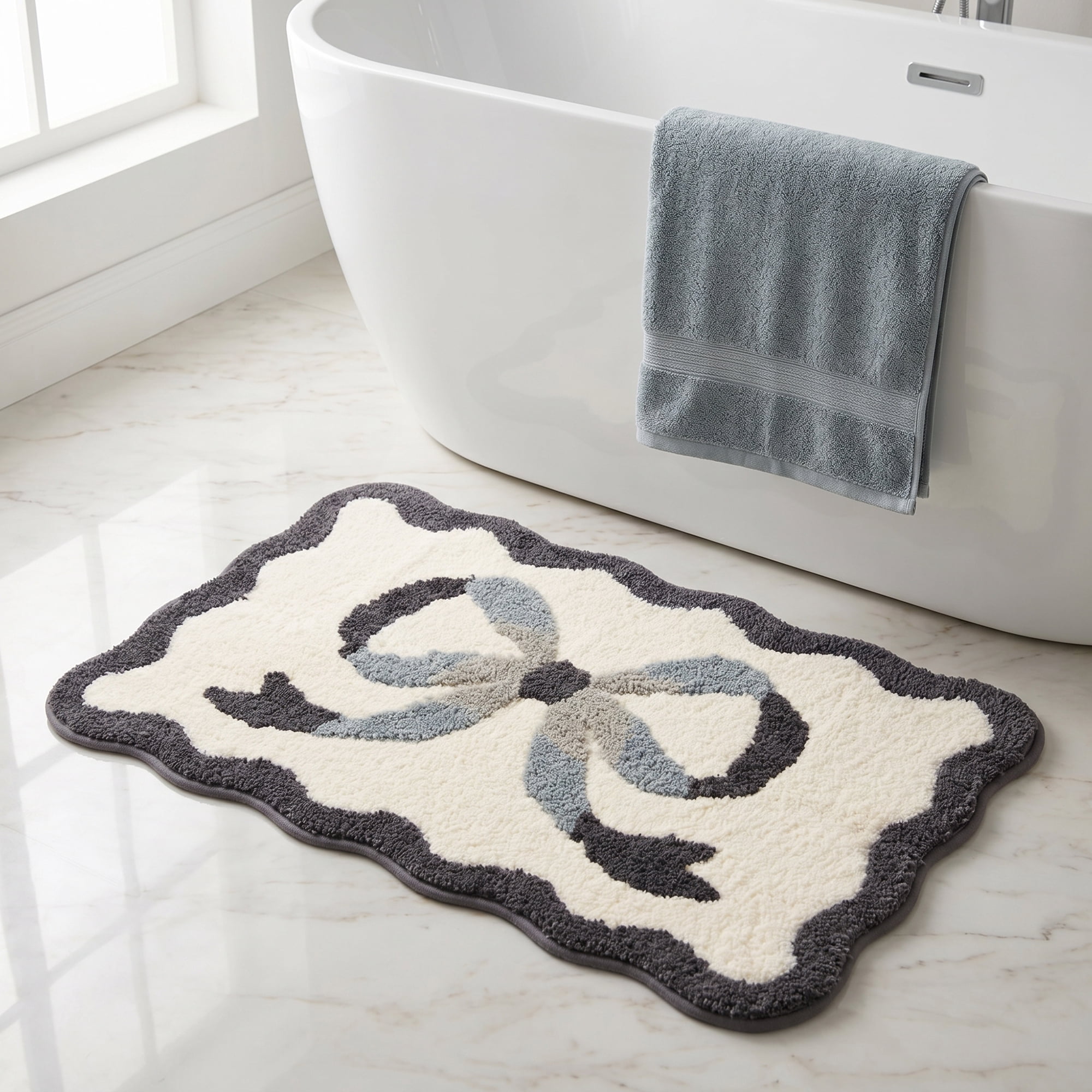 Unique Bargains Aesthetic Bathroom Rug Soft Absorbent Non Slip Bath Mat Gray 32" x 20"
