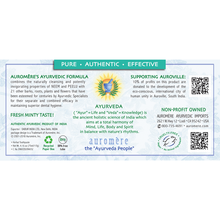 Auromere, Ayurvedic Herbal Toothpaste, Fresh Mint 4.16 oz, Vegan