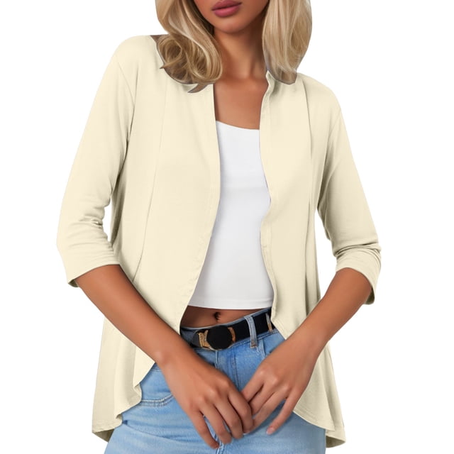 Women Cardigan Three Quarter Sleeve Solid Color Soft Elastic Casual All Occasions Wear