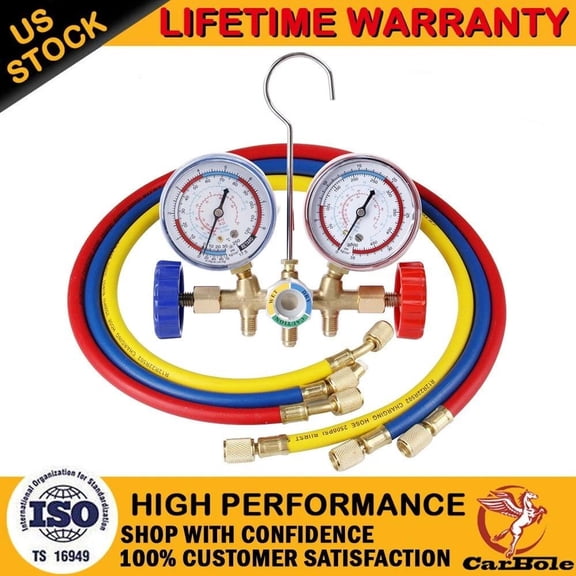 A/C AC 3-Way Car Air Conditioner Diagnostic Recharge Measuring Kits Hose Gauge