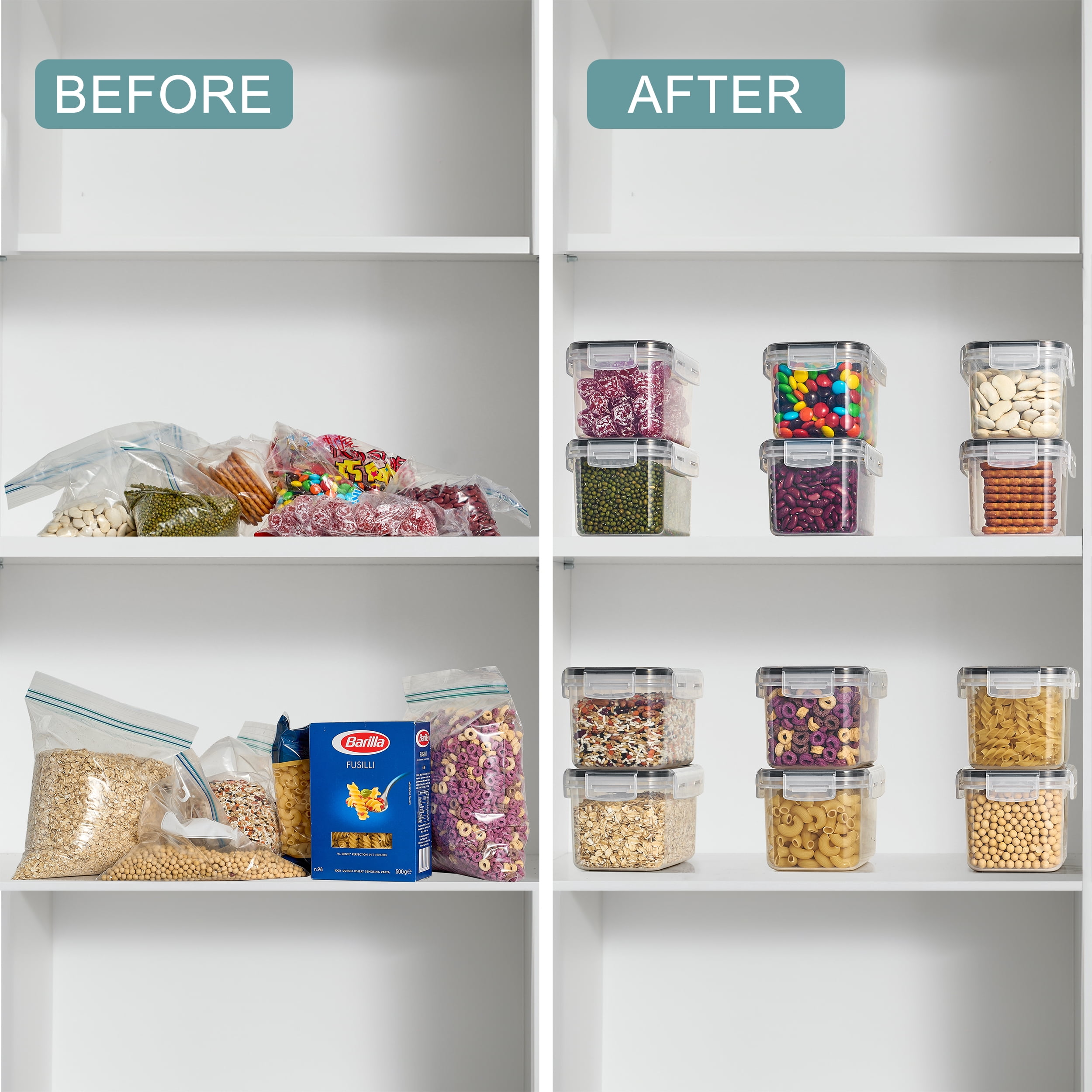 Sorbus 12-Pack Airtight Food Storage Containers 0.8L Clear w/ Lids, Labels & Spoons
