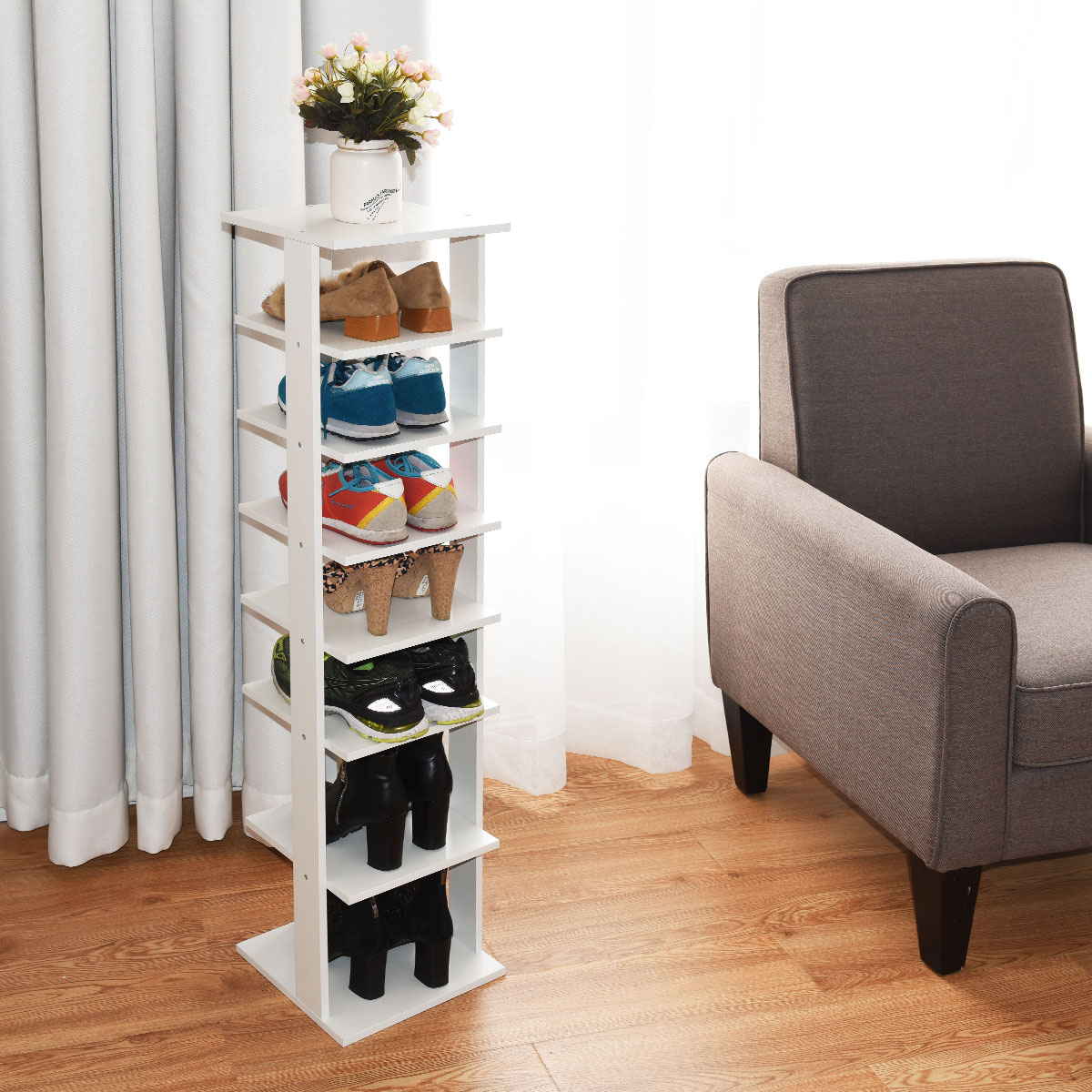 Topbuy 7-Tier Shoe Rack Free Standing Shelving Storage Organizer White