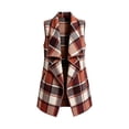 thumbnail image 5 of Women's Casual Oversized Plaid Vest Large Lapel Sleeveless Open Front Cardigan Vest, 5 of 7