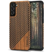 TENDLIN Compatible with Samsung Galaxy S21 Plus Case Wood Grain and Leather Outside Design TPU Hybrid Case