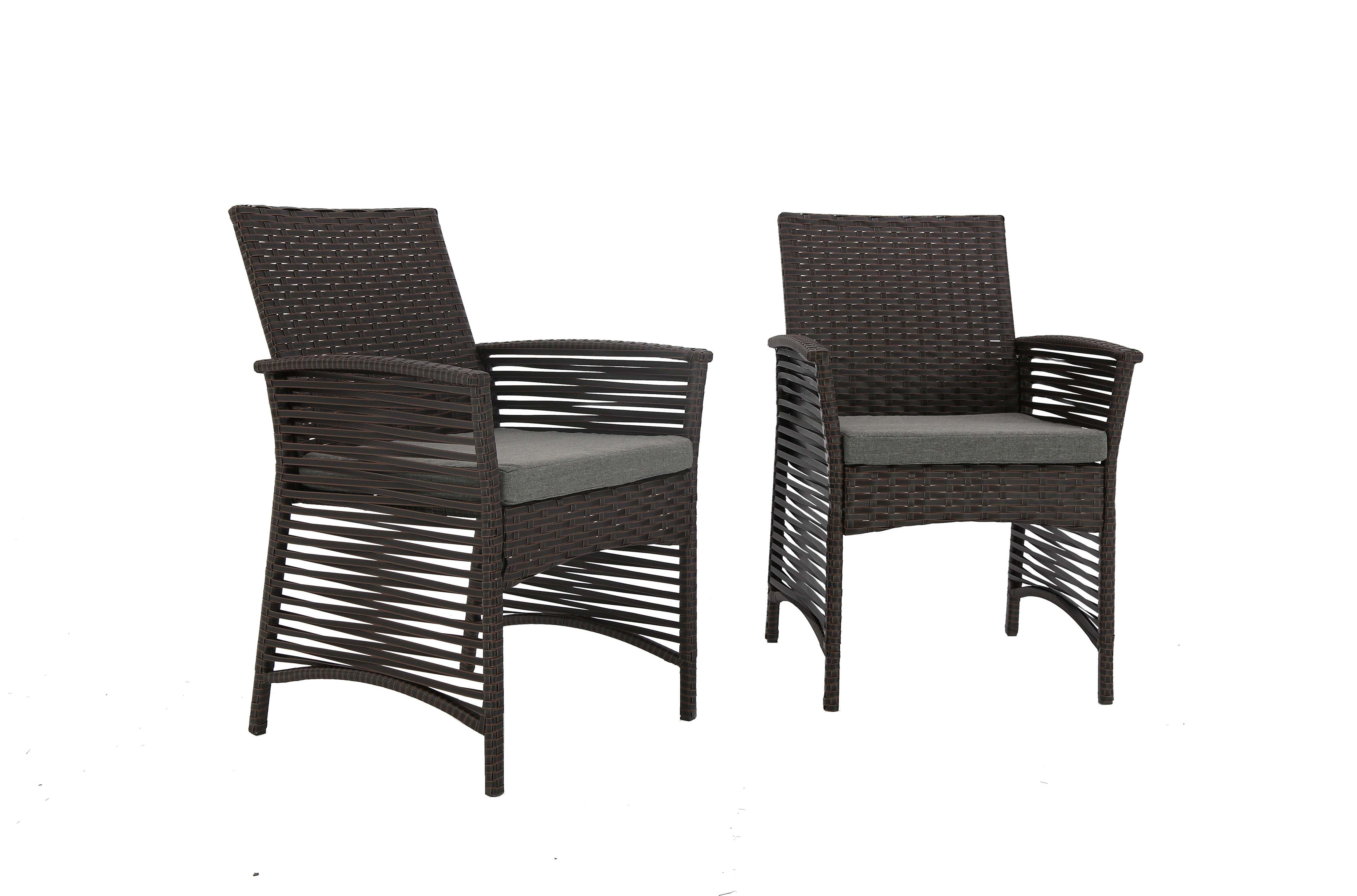 Baner Garden H13CH 3 Pieces Outdoor Patio Backyard Steel Frame Sofa Set Rattan Furniture Two Chairs and One Square Table with Cushions, Chocolate - image 4 of 5