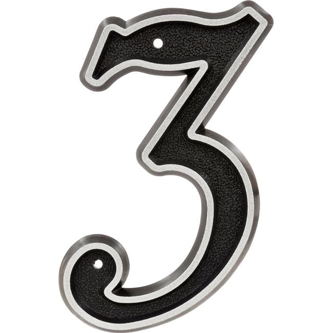 Hillman Group 845895 6 in. Gray & Black Reflective Plastic House Number 3