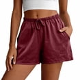 thumbnail image 6 of ADSSDQ Cotton Linen Shorts Women Plus Size Elastic Waist Drawstring Summer Beach Shorts with Pockets Casual Solid Color Pant Wine L, 6 of 7