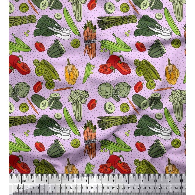 Soimoi Georgette Viscose Fabric Dot & Mix Vegetable Print Sewing Fabric Yard 42 Inch Wide