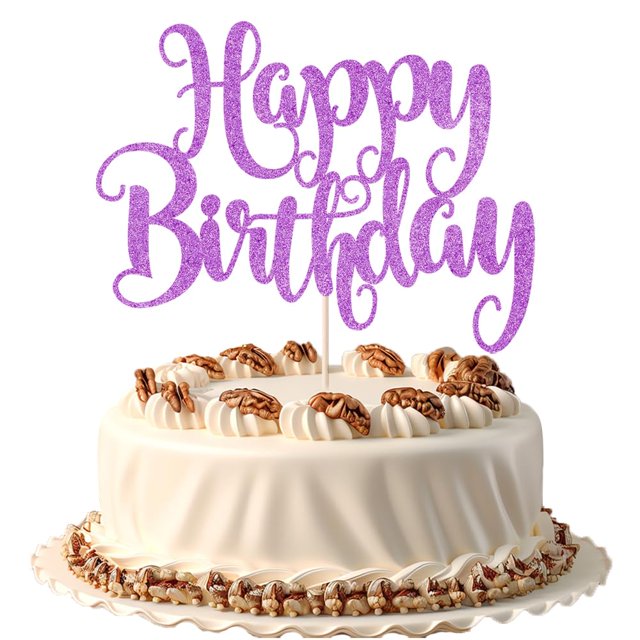 Cartulina con purpurina para tartas FMiyuneea, diseño de felicitación de cumpleaños, color morado