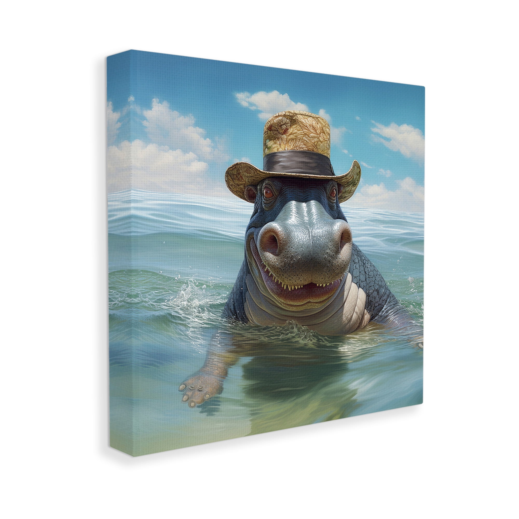 Stupell Industries Hippo with Trendy Hat Animals & Insects Painting Gallery Wrapped Canvas Art Print Wall Art, 30 x 30