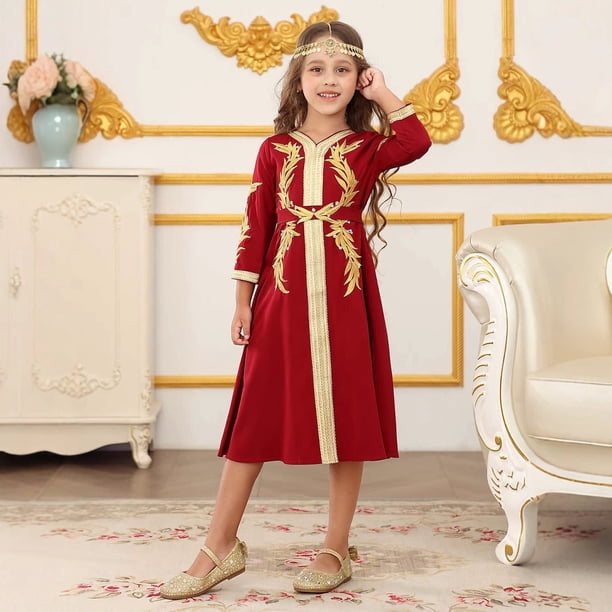 Vestido largo estilo étnico para niñas de talla mediana y grande.