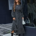 thumbnail image 4 of cfhntfmh Womens Dress Womens Floral Printed Fall Maxi Dress Long Sleeve Tie Waist Loose Comfy Long Dress Crewneck Casual Flowy Maxi Dress, 4 of 6