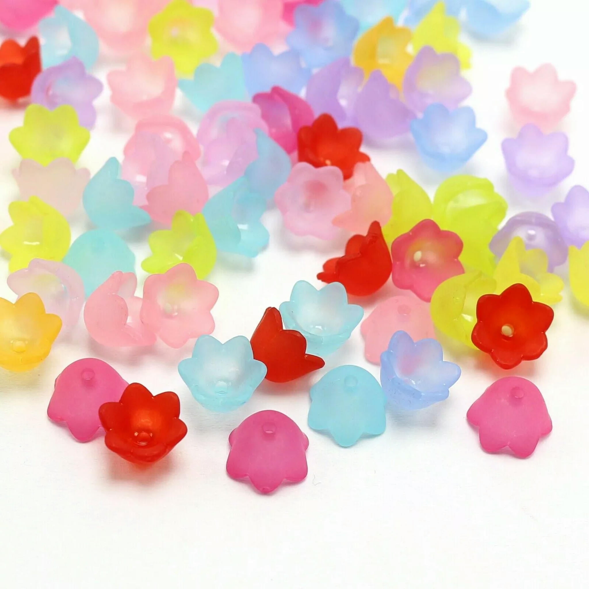 U8MO 2000 Mixed Color Frosted Acrylic Flower Bell Beads Cap 10mm Center Hole