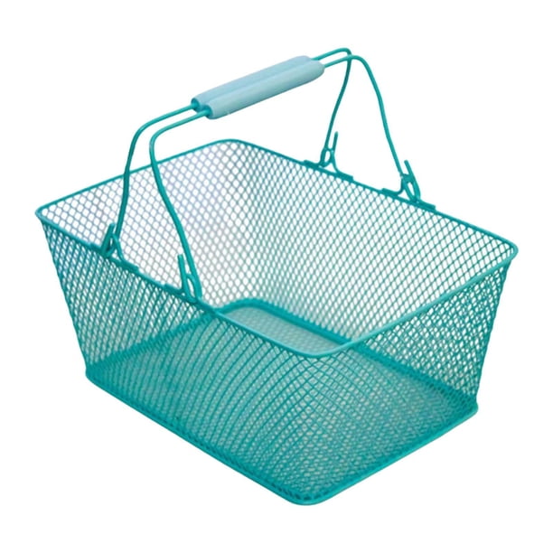 Cesta de compras Canasta de comestibles Metal multifuncional Conveniente portátil con manijas para tiendas minoristas de supermercados en casa Azul