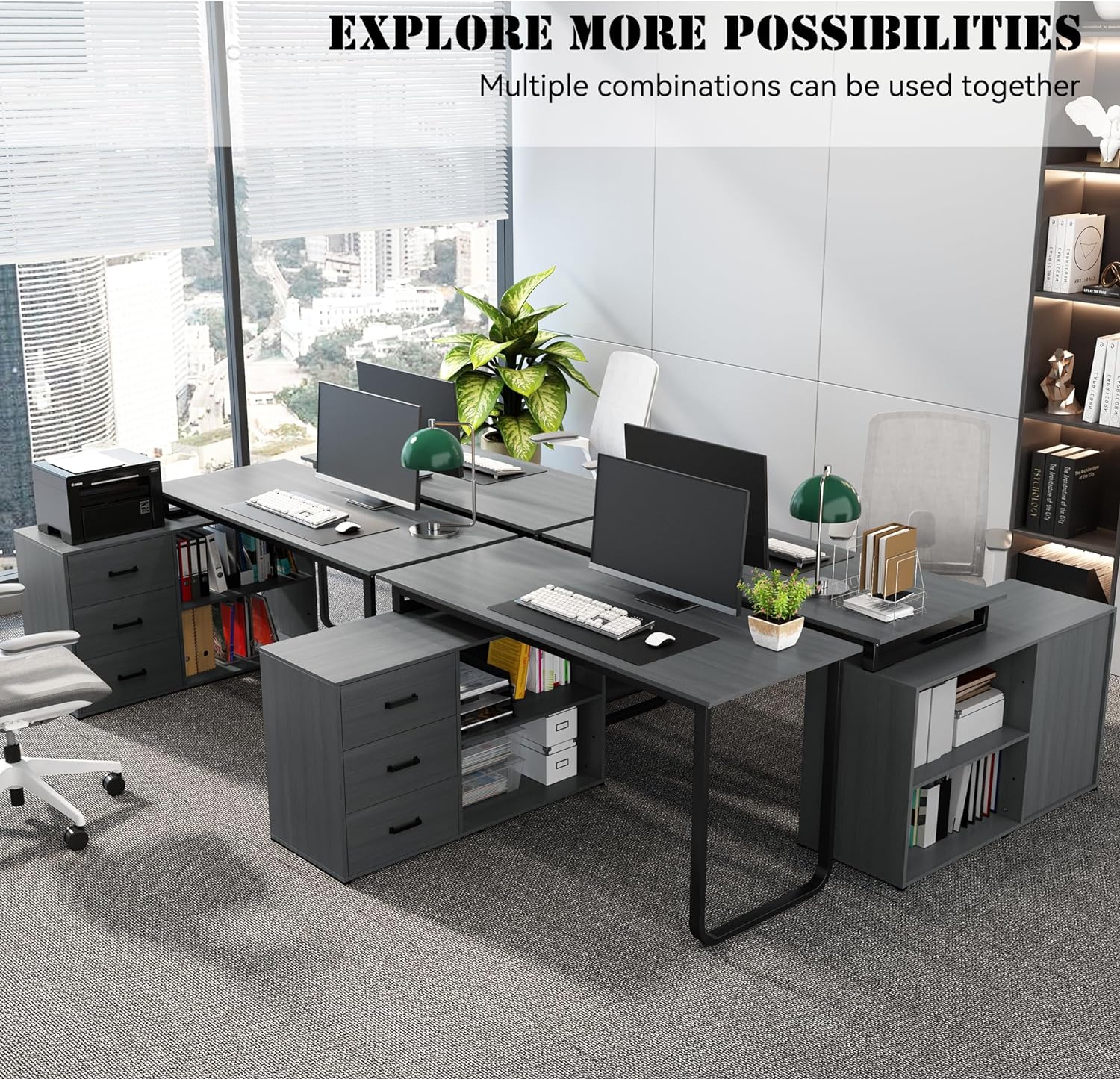 ARTPOWER L Shaped Computer Desk with 3 Drawers and Shelf,55