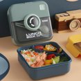 thumbnail image 5 of Riguas 1 Set 1000Ml/1100Ml Lunch Box Compartmentalized Design with Spoon And Fork Camera Shape Large Capacity Portable Box Containers for School, 5 of 8