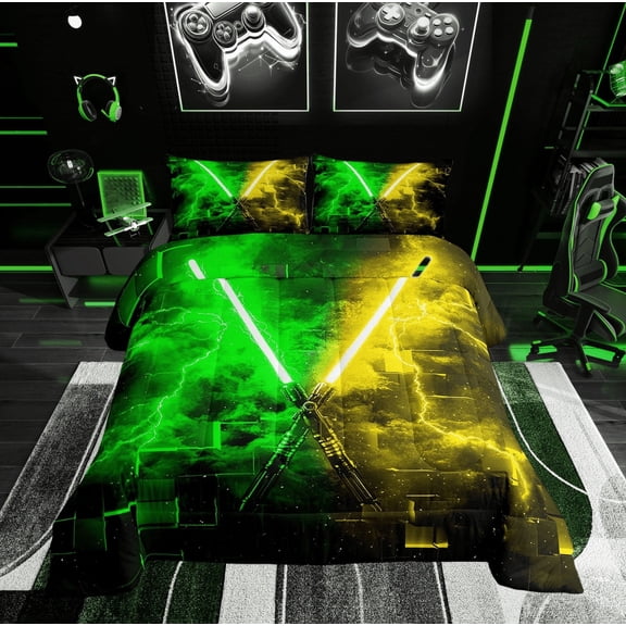 Erosebridal Gaming Lightning Twin Comforter Sets, Neon Lightning Bedding Set, Reversible