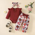 thumbnail image 2 of Paguaki Baby Girls Clothes Ruffle Long Sleeve Floral Print Bodysuit 3PCS Baby Layette Set Newborn Onesies, 2 of 4