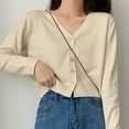 thumbnail image 2 of Women Solid Color Long Sleeve V Neck Cardigan Sweater Buttons Short Knitwear, 2 of 7