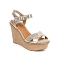 thumbnail image 1 of Qupid EA35 Women Metallic Peep Toe Criss Cross Espadrille Wedge Sandal, 1 of 5