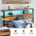 thumbnail image 6 of Farmhouse Twin Size Bed Frame with Storage Headboard, LED Lights and Charging Station, High Metal Platform Bed Twin Size with Heavy Duty Slats, Under Bed Storage, No Box Spring Needed, 6 of 9