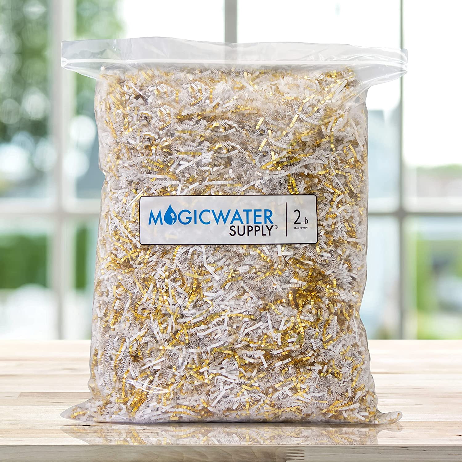 Crinkle Cut Paper Shred Filler (2 LB) for Gift Wrapping & Basket Filling - White & Gold| MagicWater Supply