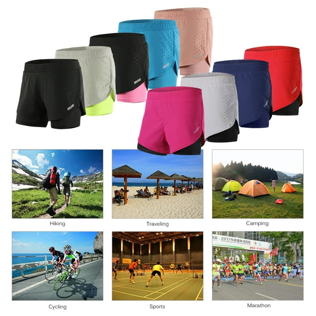 Dry Women 2-in-1 Running Shorts Quick Drying Breathable Active Training Exercise Jogging Cycle Shorts with Longer Liner