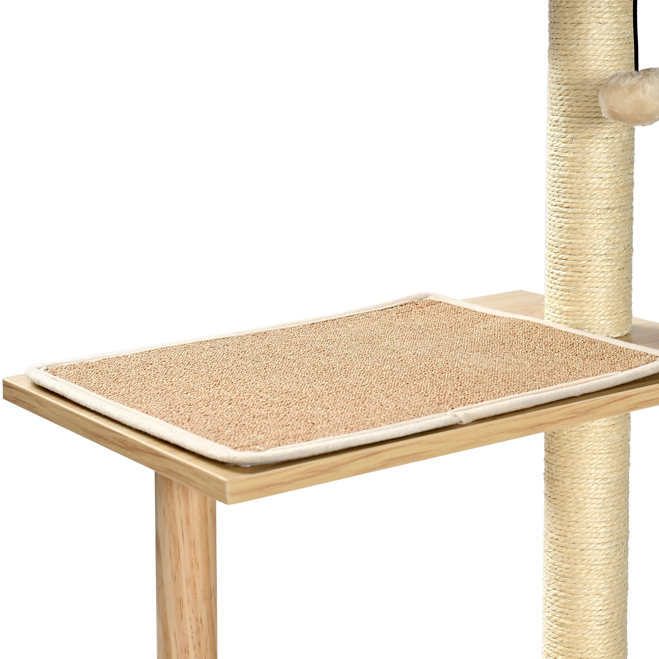 Vibrant Life 7-Level 69" Natural Wood Cat Tree with Condo, Ladder, and Acrylic Hammock, Beige