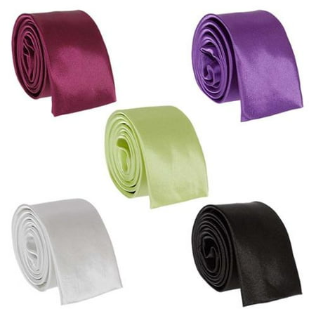 Bundle Monster 5pc Mens Skinny Flat Square End Necktie Lot-Solid Colors, Set 4