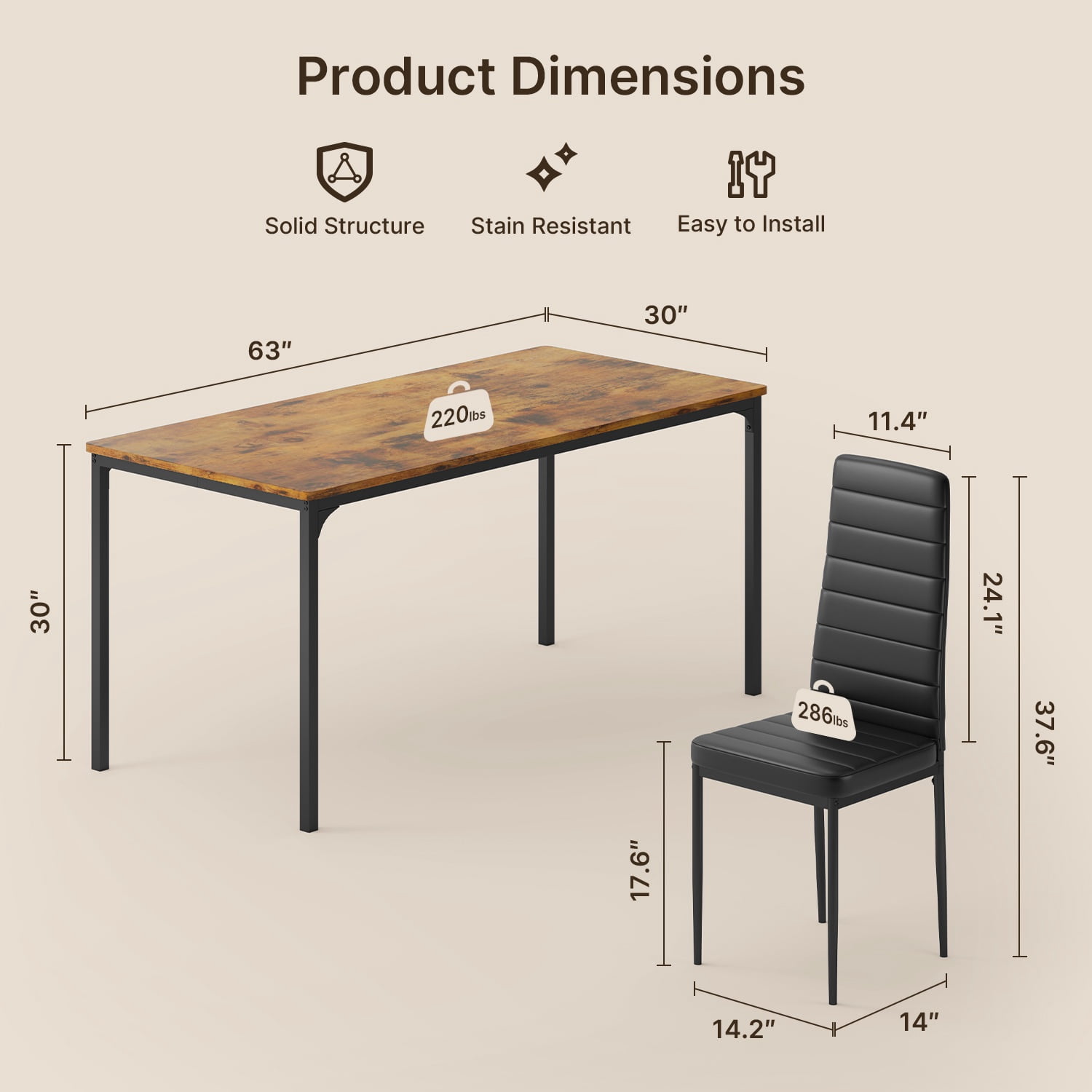 Lofka 7 Piece Wooden Kitchen Table and Chairs Set with 6 Upholstered PU Leather Chairs for Dining Room, Living Room, Apartment, Small Space,Brown