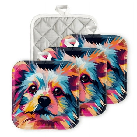 

BaHomeck Pot Holders 4pcs dacron Made Square heat-resisting mat Machine Washable for Kitchen Oven Hot Pads 6.7inch*6.7inch Abstract Vector Illustration Of Yorkshire Terrier Dog Face