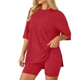 thumbnail image 6 of Stichou Womens Two Piece Lounge Set 2026 Summer Oversized Casual Shirts Biker Shorts Matching Airport Travel Clothes Red S, 6 of 6