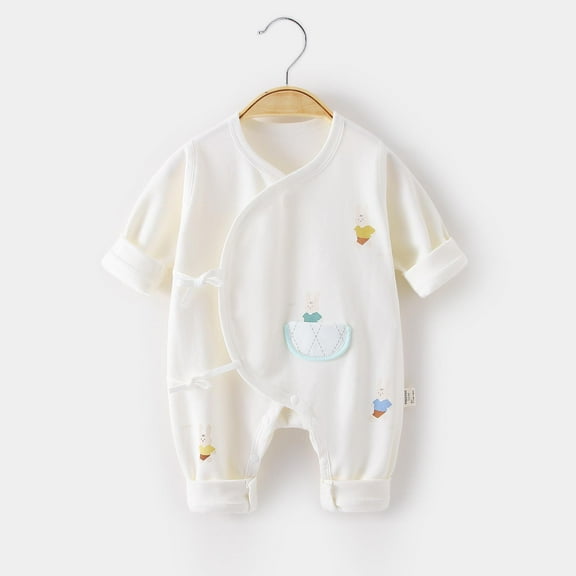 Delliss Unisex Rabbit Print Rompers Soft Cotton Round Neck Long Sleeve Infant One Piece Jumpsuit Spring and Fall