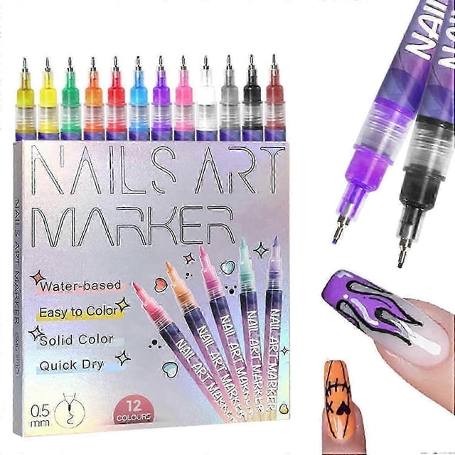 Fine Tips 3D Nail Art Pens, 12 Colors 0.5MM Nail Polish Pens Nail Point Graffiti Dotting Pen Drawing Painting Liner Brush for Home Salon Quickly DIY N
