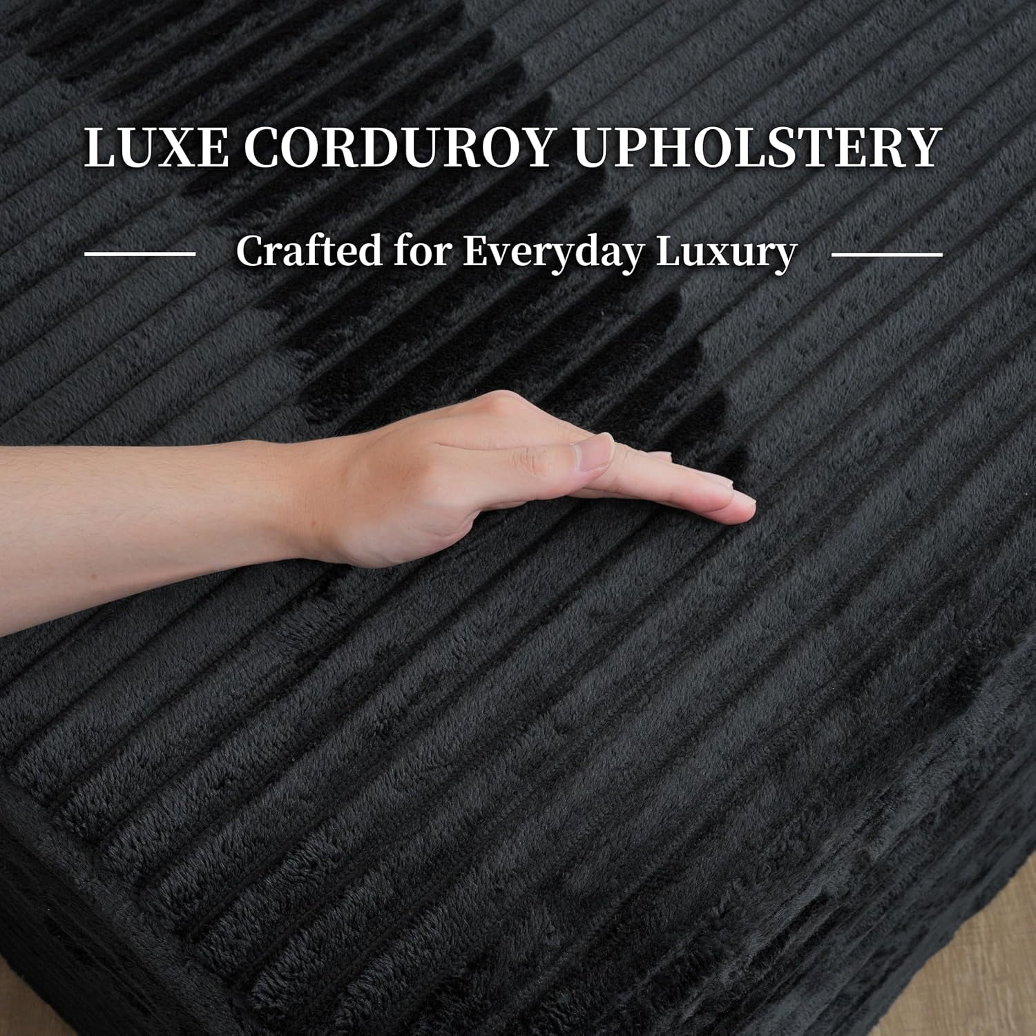 Howcool 134" Modular Cloud Couch, U-Shaped Sectional Sofa with Double Chaise, Oversized Deep Seat Boneless Corduroy Sofa with Cup Holders & Side Pockets, No Assembly Required, Black