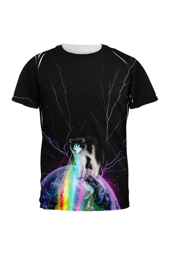 Cat Rainbows Electric All Over Adult T-Shirt - Large
