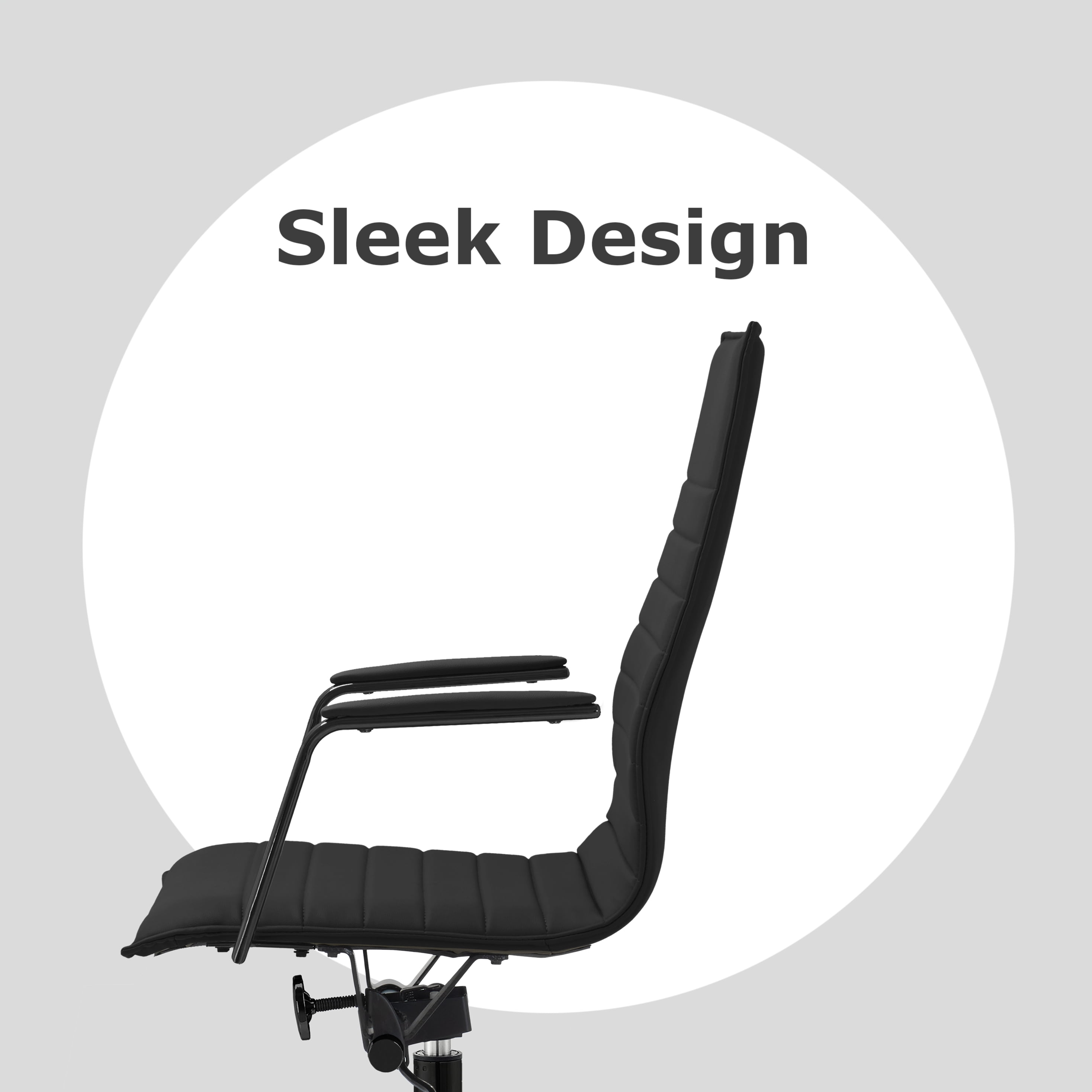 2xhome Set of 2 Modern High Back Office Desk Chair | Upholstered Ribbed PU Leather with Metal Frame | Computer Armchair for Home, Executive, Conference, Meetings (All Black)
