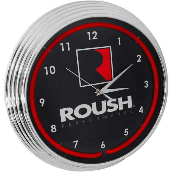 Bilot Roush Performance Red Neon Clock 15 Inch Diameter with Chrome Finish Rim – 8RSHPF, Features a chrome finished rim and a red neon tube By Brand Bilot