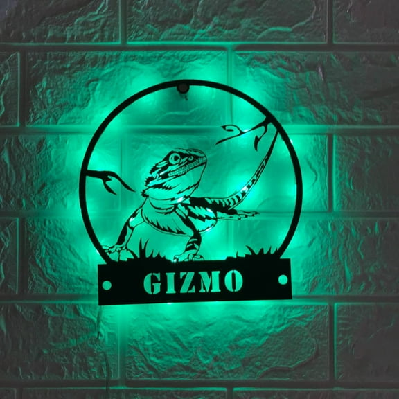 Handmadetneonsign Custom Bearded Dragon Metal Wall Art LED Light - Personalized Lizard Name Sign