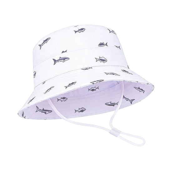 IVEYRTF Kids Reversible Bucket Hat Shark Print & Plaid Lined Wide Brim Adjustable Chin Strap UV Protection for Children 1-14 Years Sun Hat